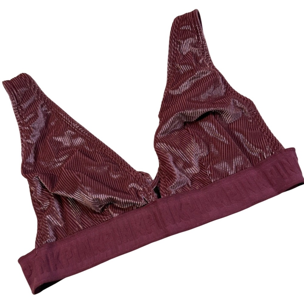 Victoria's‎ Secret PINK Burgundy Ribbed Velvet Unlined Bralette Wireless Medium
